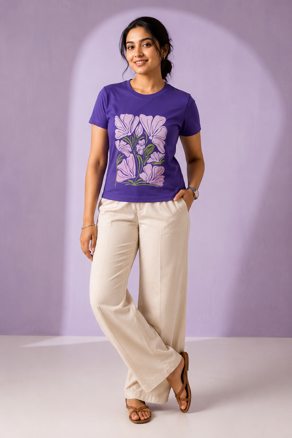 Purple Floral Bloom Graphic Tee — Women's